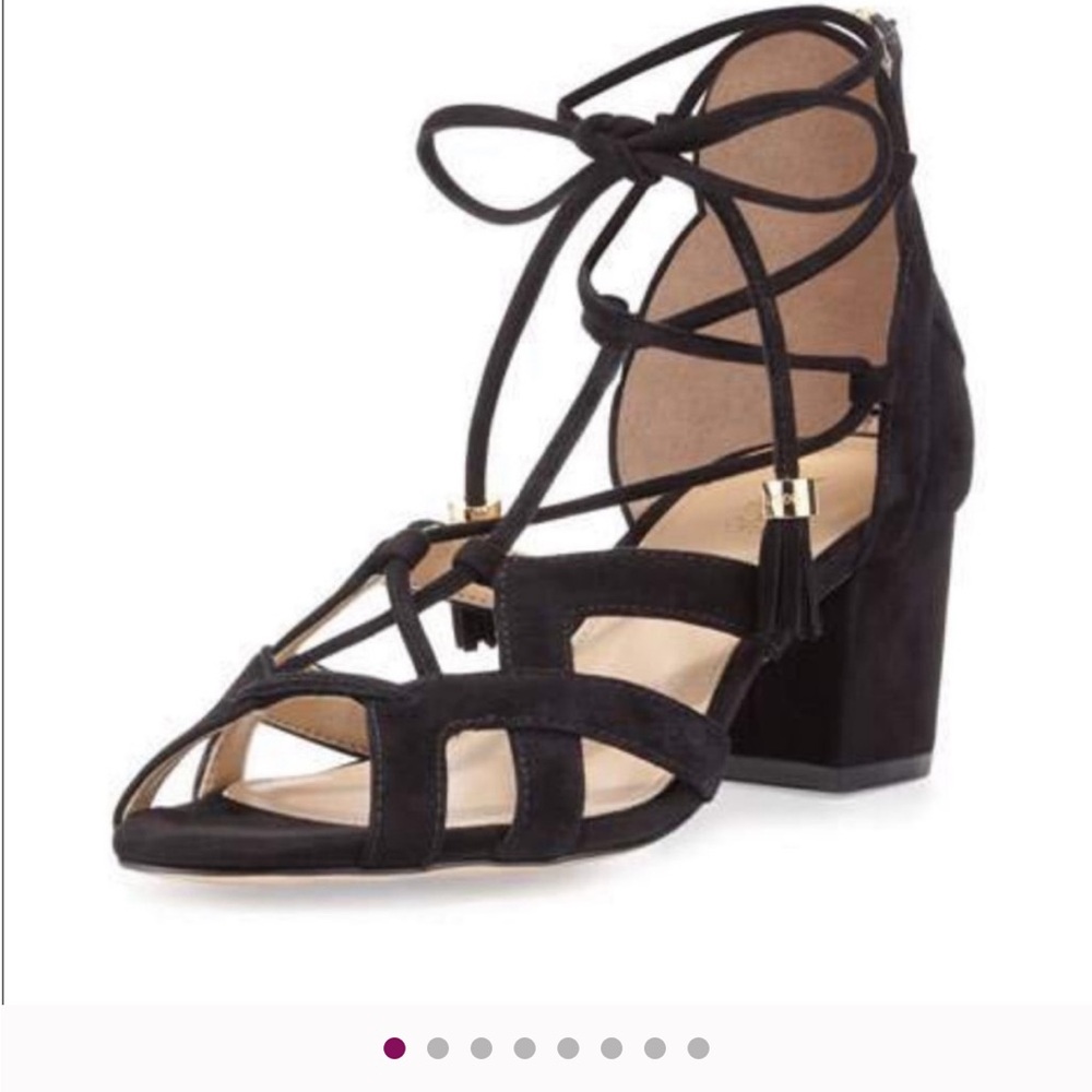 NWOT Michael Kors Open Toe Lace Up Suede Heeled Sandals